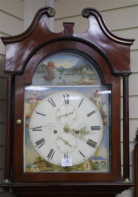 A late 18th century Scottish inlaid mahogany eight day longcase clock J.Sinclair, Alloa H.217cm